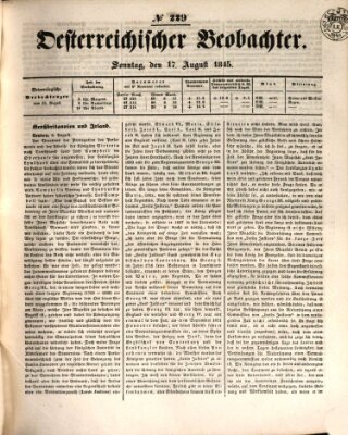 Der Oesterreichische Beobachter Sonntag 17. August 1845