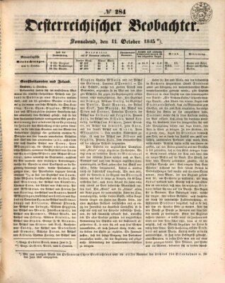 Der Oesterreichische Beobachter Samstag 11. Oktober 1845