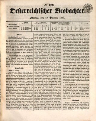 Der Oesterreichische Beobachter Montag 13. Oktober 1845
