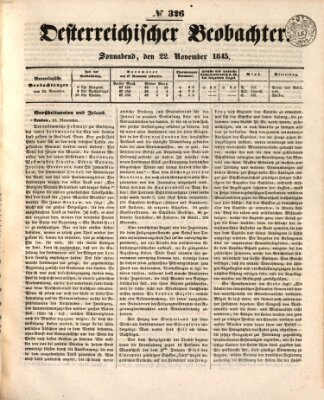 Der Oesterreichische Beobachter Samstag 22. November 1845