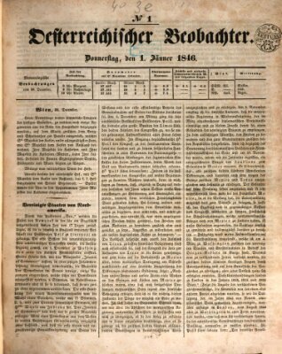 Der Oesterreichische Beobachter Donnerstag 1. Januar 1846