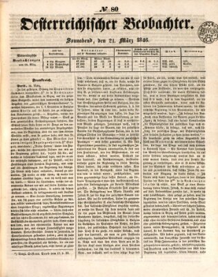 Der Oesterreichische Beobachter Samstag 21. März 1846