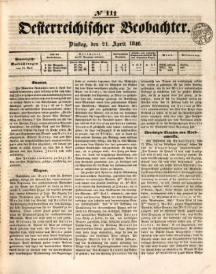 Der Oesterreichische Beobachter Dienstag 21. April 1846