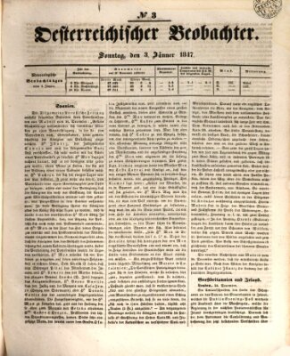 Der Oesterreichische Beobachter Sonntag 3. Januar 1847