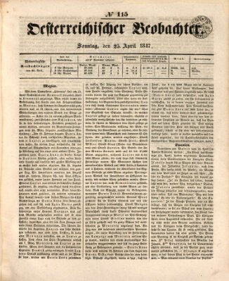 Der Oesterreichische Beobachter Sonntag 25. April 1847