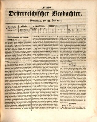 Der Oesterreichische Beobachter Donnerstag 29. Juli 1847