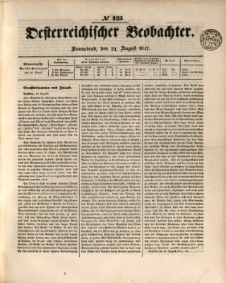 Der Oesterreichische Beobachter Samstag 21. August 1847