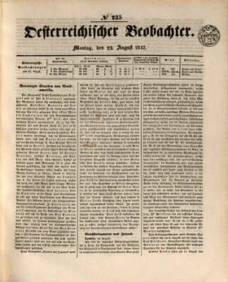 Der Oesterreichische Beobachter Montag 23. August 1847