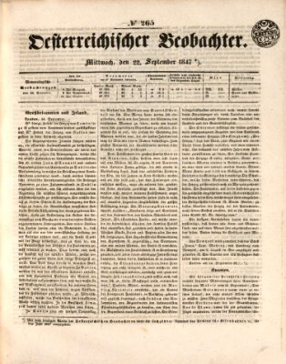 Der Oesterreichische Beobachter Mittwoch 22. September 1847