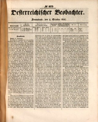 Der Oesterreichische Beobachter Samstag 2. Oktober 1847