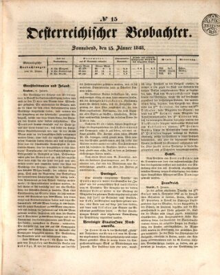 Der Oesterreichische Beobachter Samstag 15. Januar 1848