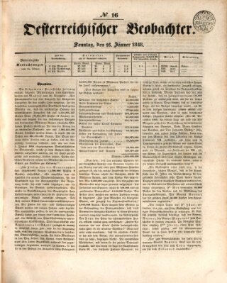 Der Oesterreichische Beobachter Sonntag 16. Januar 1848