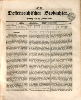 Der Oesterreichische Beobachter Dienstag 29. Februar 1848