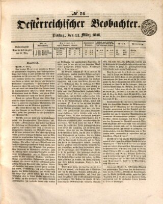 Der Oesterreichische Beobachter Dienstag 14. März 1848