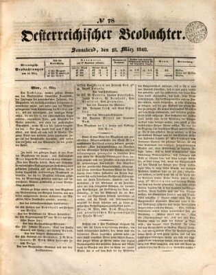 Der Oesterreichische Beobachter Samstag 18. März 1848