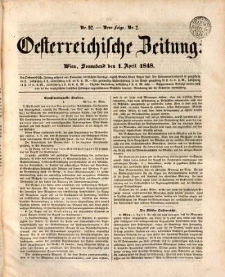 Der Oesterreichische Beobachter Samstag 1. April 1848