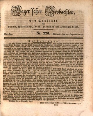 Bayer'scher Beobachter Mittwoch 23. Dezember 1829