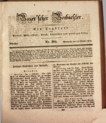 Bayer'scher Beobachter Mittwoch 10. Oktober 1832