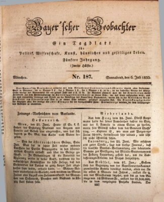 Bayer'scher Beobachter Samstag 6. Juli 1833