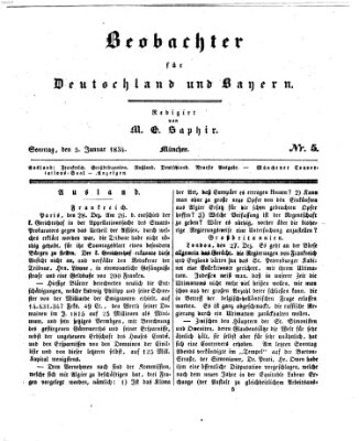 Bayer'scher Beobachter Sonntag 5. Januar 1834