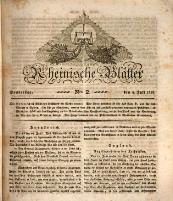 Rheinische Blätter Donnerstag 4. Juli 1816