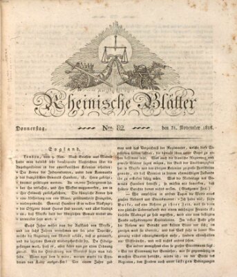 Rheinische Blätter Donnerstag 21. November 1816