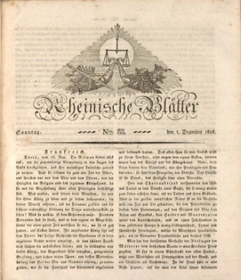 Rheinische Blätter Sonntag 1. Dezember 1816