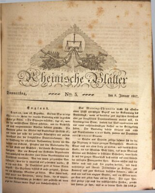 Rheinische Blätter Donnerstag 9. Januar 1817