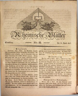 Rheinische Blätter Samstag 12. April 1817