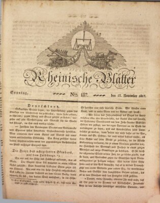 Rheinische Blätter Sonntag 23. November 1817