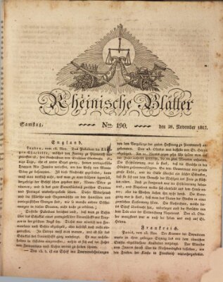 Rheinische Blätter Samstag 29. November 1817