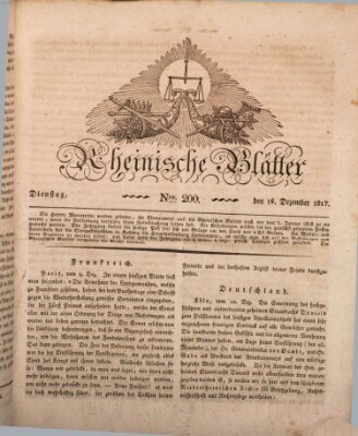 Rheinische Blätter Dienstag 16. Dezember 1817