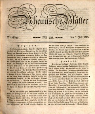 Rheinische Blätter Dienstag 7. Juli 1818
