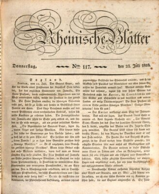 Rheinische Blätter Donnerstag 23. Juli 1818