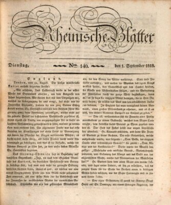 Rheinische Blätter Dienstag 1. September 1818