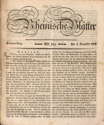 Rheinische Blätter Donnerstag 3. Dezember 1818