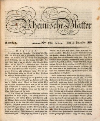 Rheinische Blätter Samstag 5. Dezember 1818