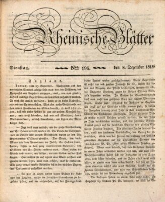 Rheinische Blätter Dienstag 8. Dezember 1818