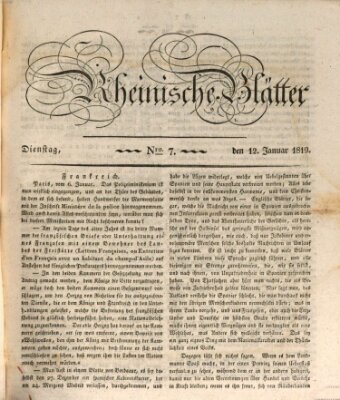 Rheinische Blätter Dienstag 12. Januar 1819