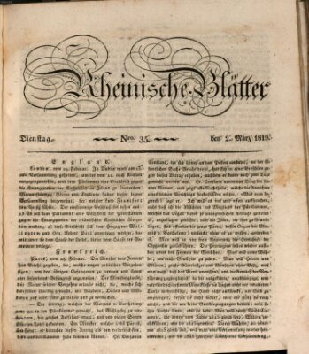 Rheinische Blätter Dienstag 2. März 1819
