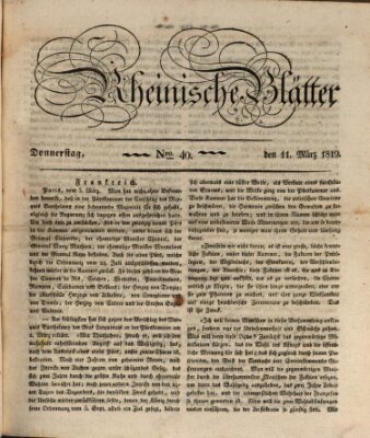 Rheinische Blätter Donnerstag 11. März 1819