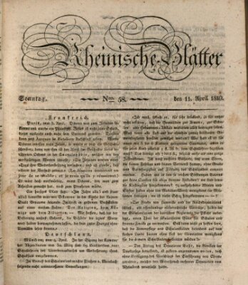 Rheinische Blätter Sonntag 11. April 1819