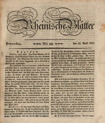 Rheinische Blätter Donnerstag 15. April 1819