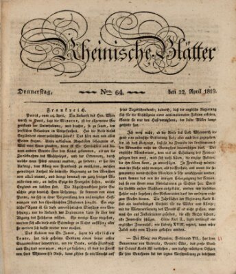 Rheinische Blätter Donnerstag 22. April 1819
