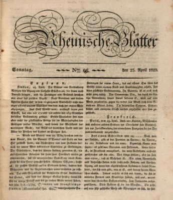 Rheinische Blätter Sonntag 25. April 1819