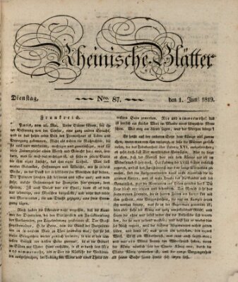 Rheinische Blätter Dienstag 1. Juni 1819