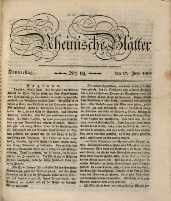 Rheinische Blätter Donnerstag 17. Juni 1819