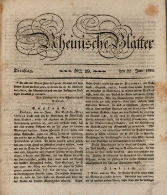 Rheinische Blätter Dienstag 22. Juni 1819