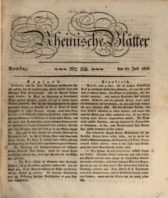 Rheinische Blätter Samstag 10. Juli 1819