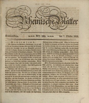 Rheinische Blätter Donnerstag 7. Oktober 1819